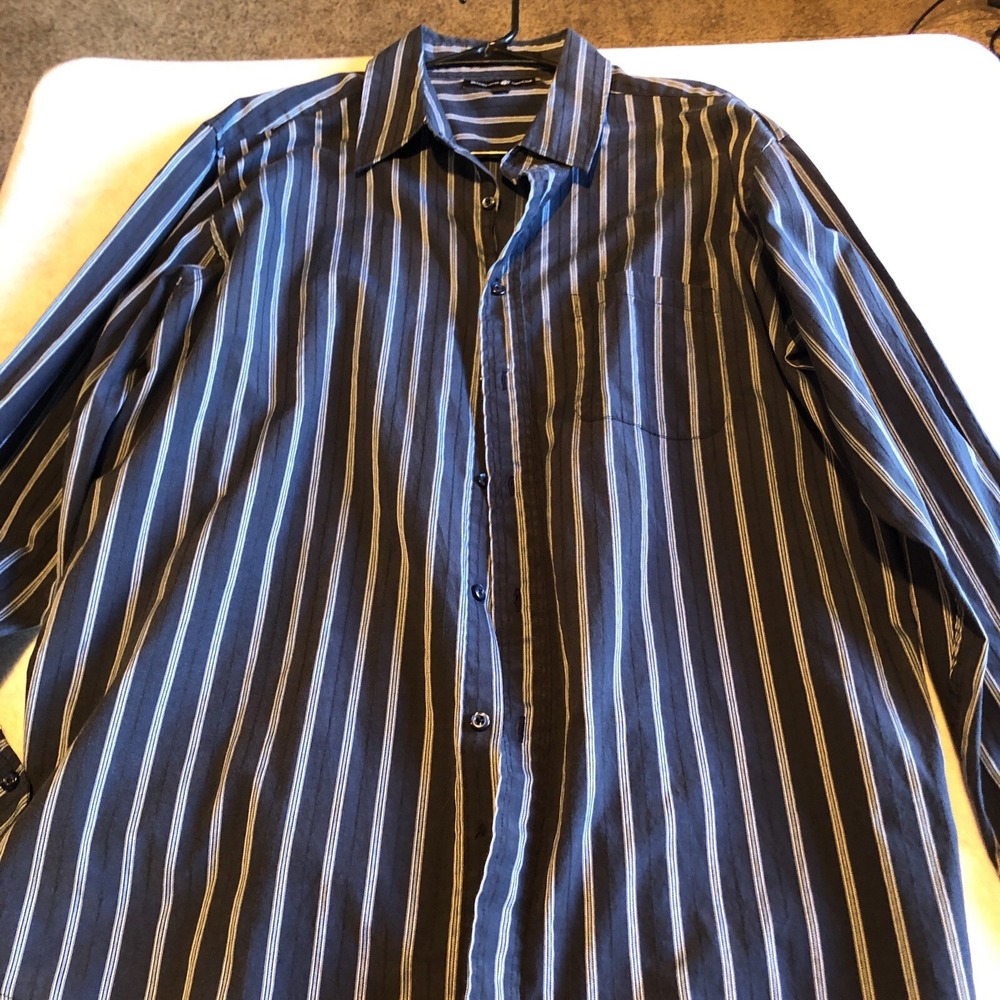 Beverly Hills Polo Club Shirt Mens Long Sleeve Button Up Size XXL Blue Striped‎